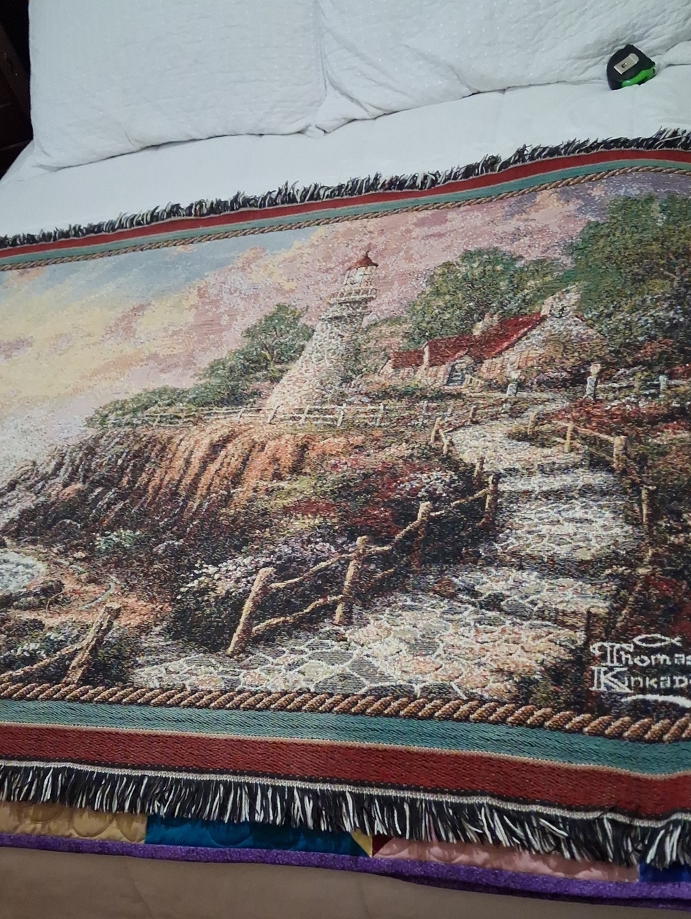 Thomas Kinkade Lighthouse Pathway Tapestry - Blue, Green, Brown